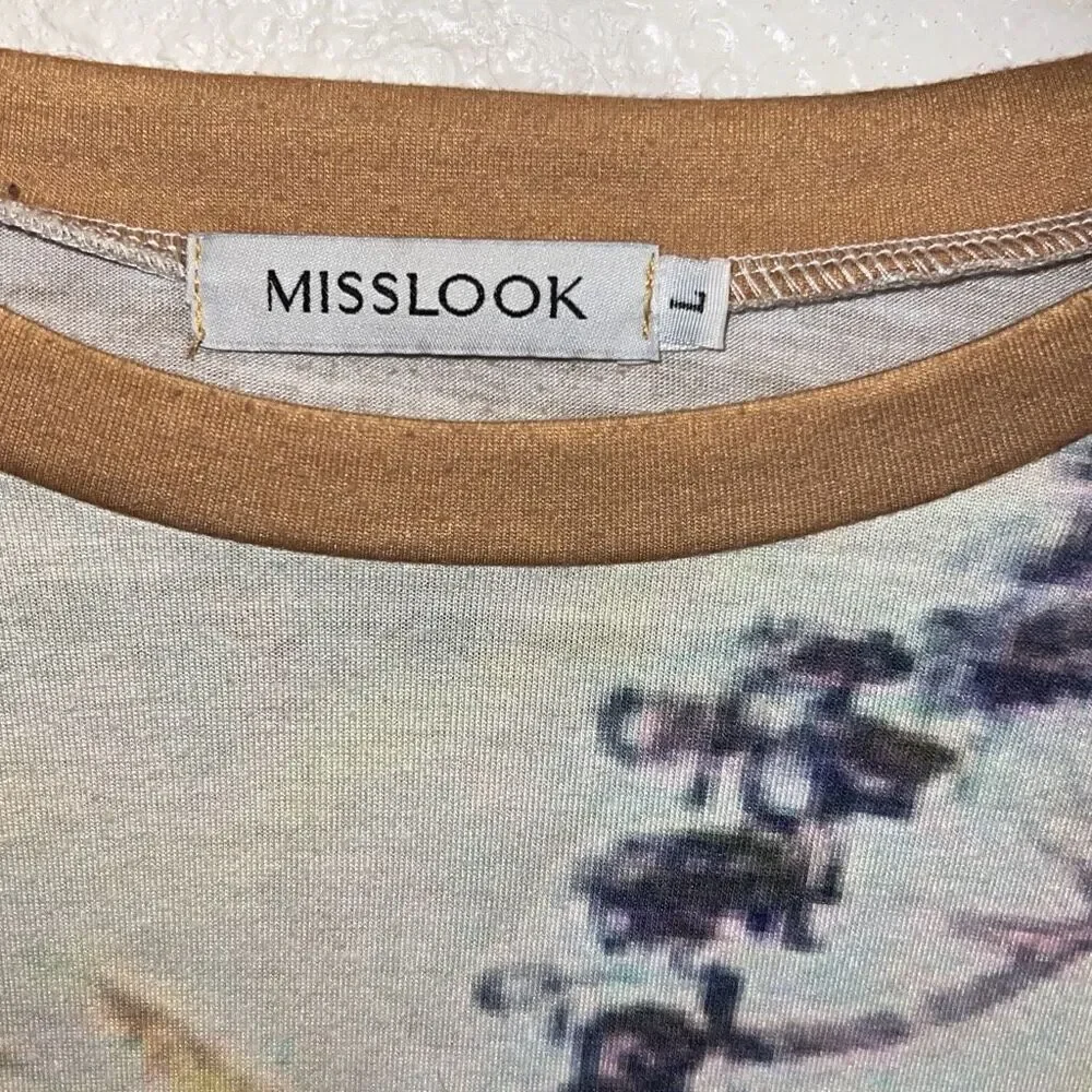 ✨Misslook Summer Floral Short Sleeve Casual Cotten Blend Sz Large Tee✨